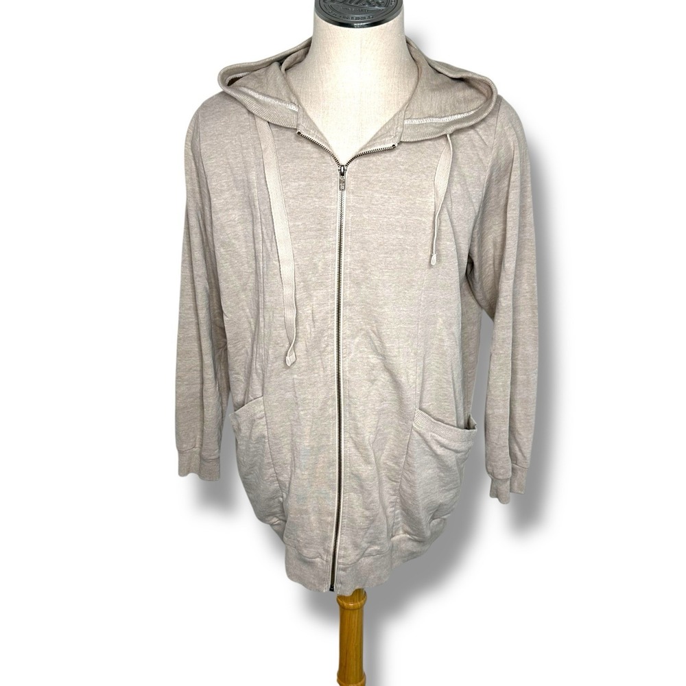 Woman Within Womens 14/16 Hooded Full Zip Jacket Oatmeal Tan‎ Neutral Comfy - Picture 3 of 7